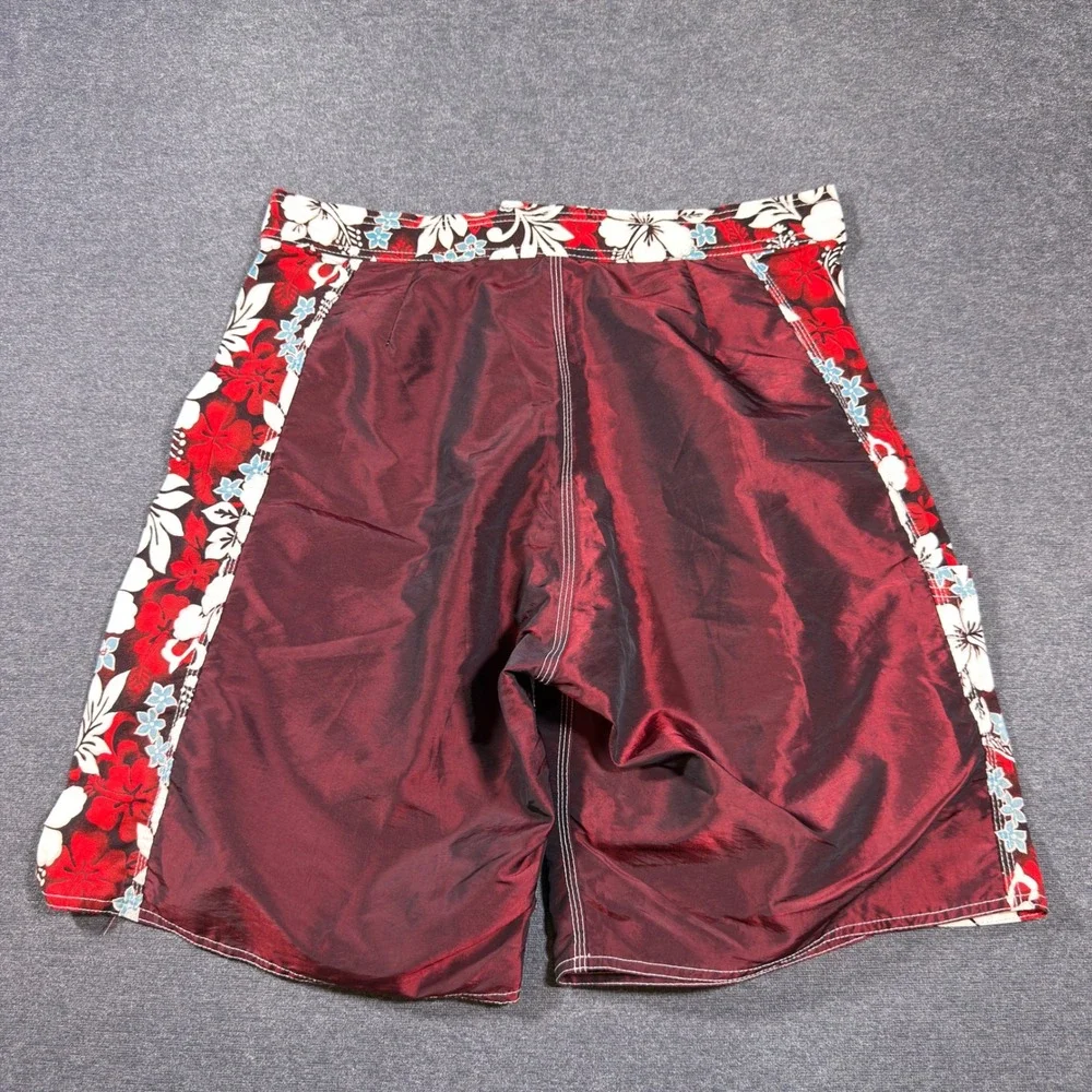 Bacardi Board Shorts Mens 34 Burgundy Floral Puerto Rico Hawaii Swim Trunks